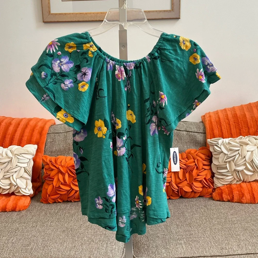 ❣️🆕Old Navy Girls Floral Print Short Flutter Sleeve Top❣️